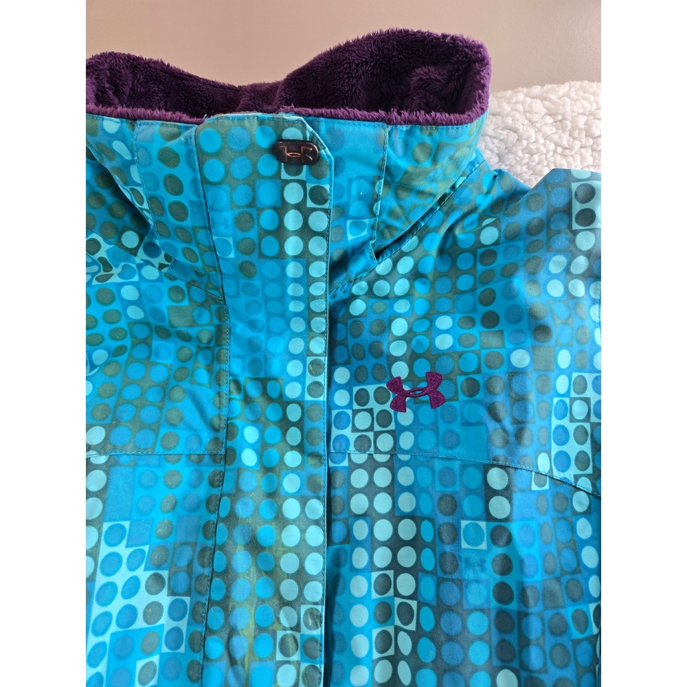 Under Armour Women S Teal Blue Geometric Dot Print Hooded Ski Jacket Pockets - Picture 14 of 16
